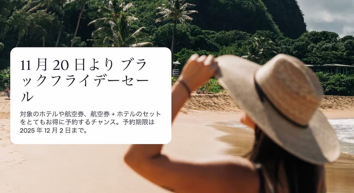 エクスペディアのブラックフライデーセール2025年ホテル割引プロモーションExpedia Black Friday Sale