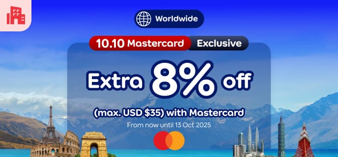 アゴダ2025年10月10日マスターカードクレジットカード支払いホテル8%OFF割引プロモーション