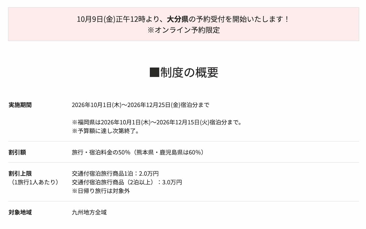 HIS九州ふっこう応援割の大分県キャンペーン内容
